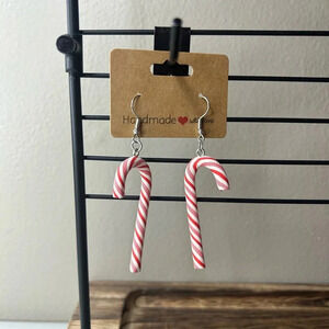 Gorgeous Red & White Candy Cane Christmas Yule Holiday Dangly Earrings NEW